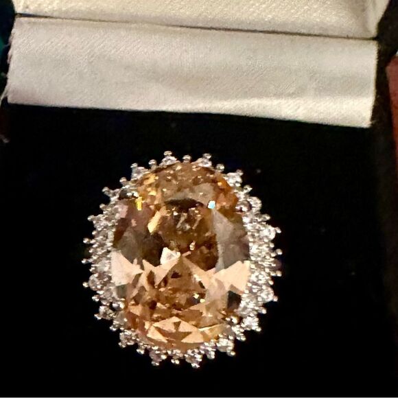 11CT ROUND MORGANITE RING W CZ DIAMONDS CIRCLING - Picture 8 of 11